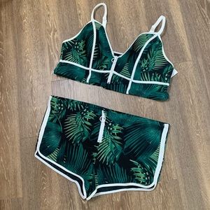 Cacique Swimsuit Two Piece Green Leaf Print Sz 22